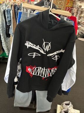 Evil Hearts Club Monster Face Embroidered Hoodie Men's SZ Medium Rare Used